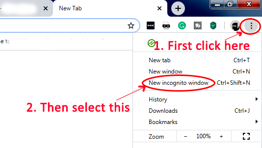 Chrome incognito window method