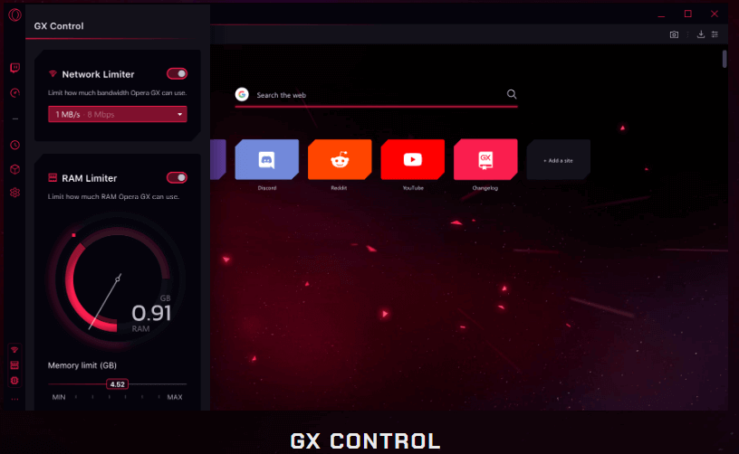 Opera GX controls