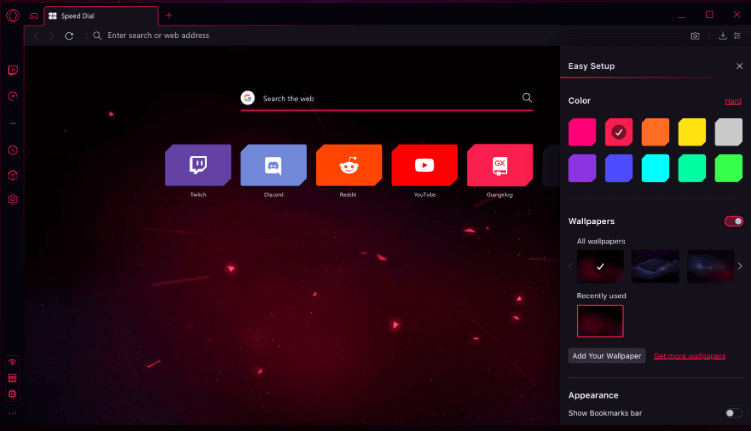 Opera GX interface