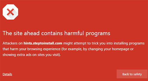 Malware warning by Google Chrome