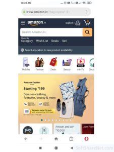 Opening Amazon on Opera Mini