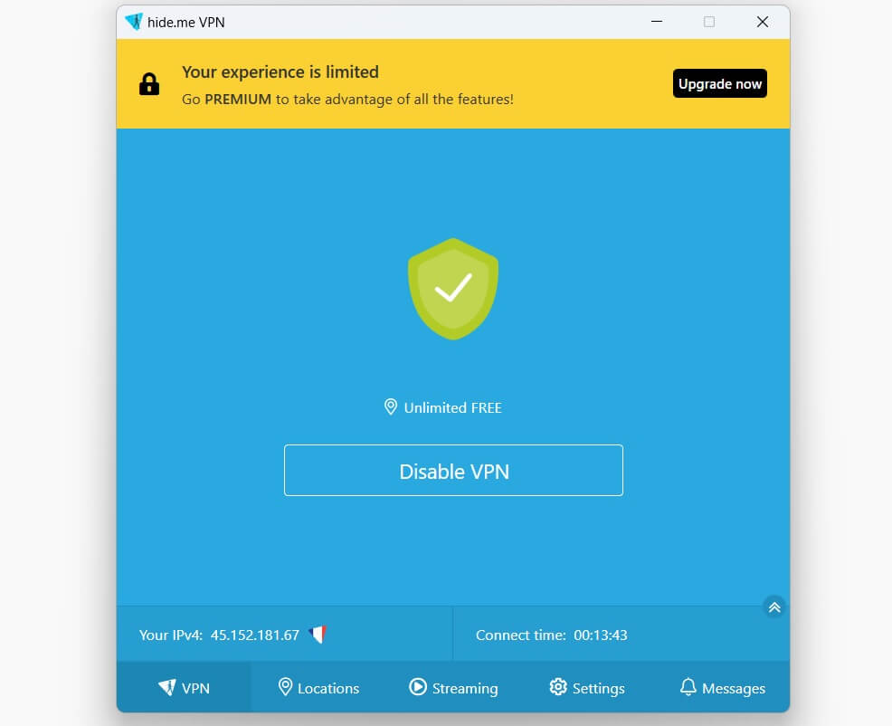 Hide.Me VPN connected to server